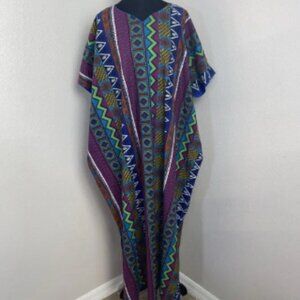 Vintage J. Peterman‎ Kaftan Women's Size S/M Multicolor Geometric Aztec Pockets
